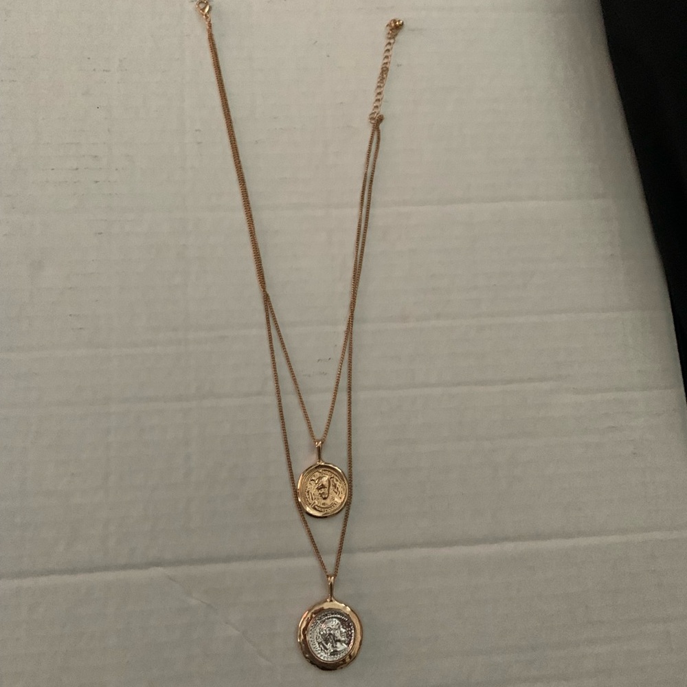 Double Chain Layered Necklace Vintage coin look - Picture 3 of 3